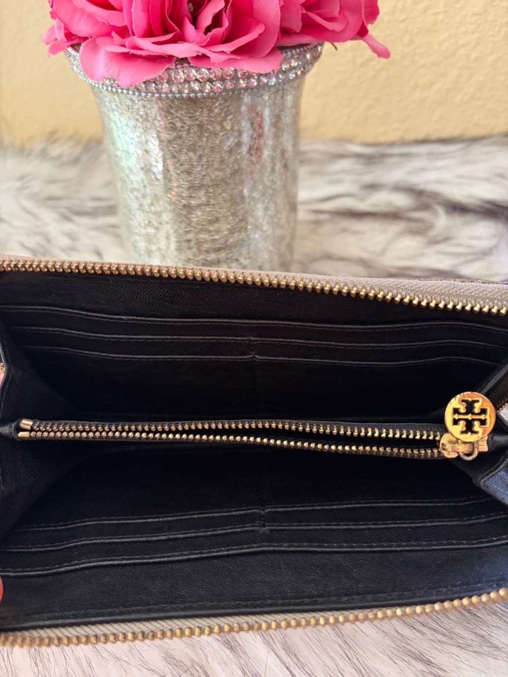 Tory Burch Python-Embossed Continental Zip Wallet in Taupe and Gold - Picture 8 of 10